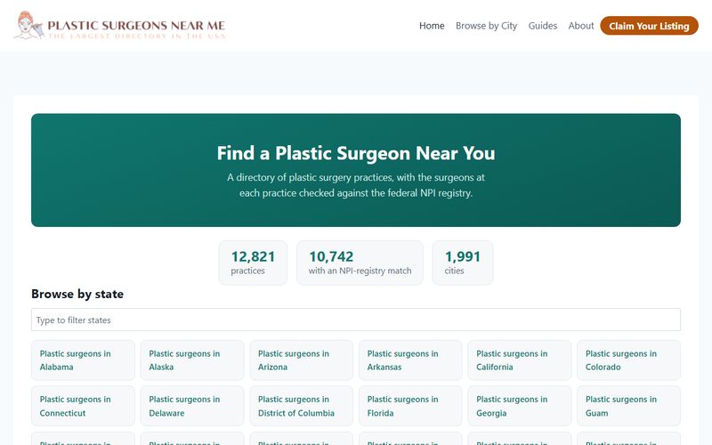 PlasticSurgeonsNearMe.org directory homepage