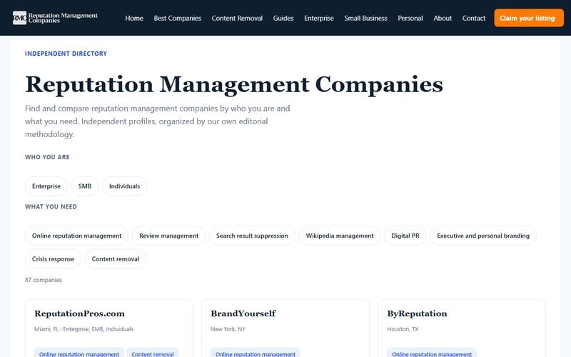 ReputationManagementCompanies.org directory homepage